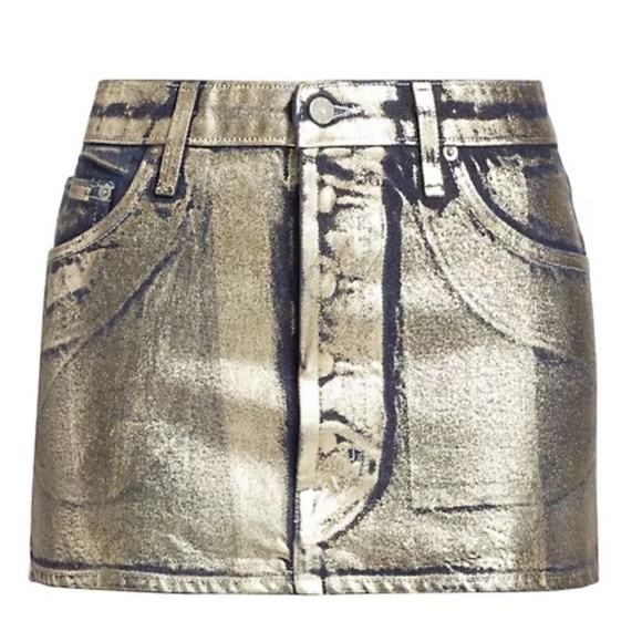 EB Denim NWT Metallic Light Gold Foiled Dark Denim Miniskirt - Picture 2 of 11
